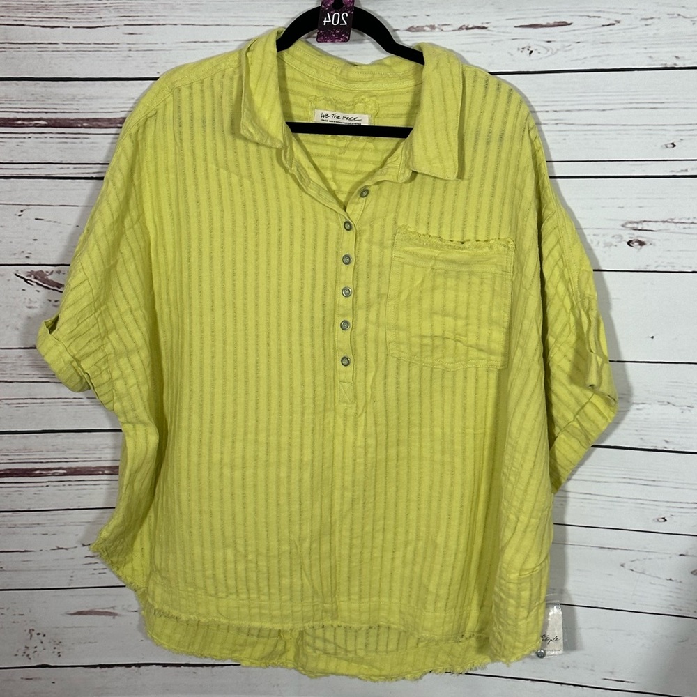 204 Free People The Ava Cotton Top Gimlet Green Oversized Size Small NEW NWT